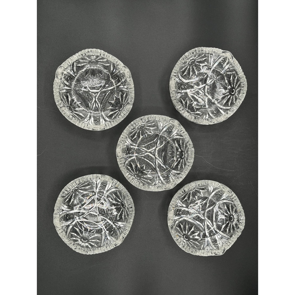Vtg Cut Glass Nut Bowls Set of 5 Pinwheel Fan Sawtooth Rim Heavy Glass 4.5" - Picture 2 of 10